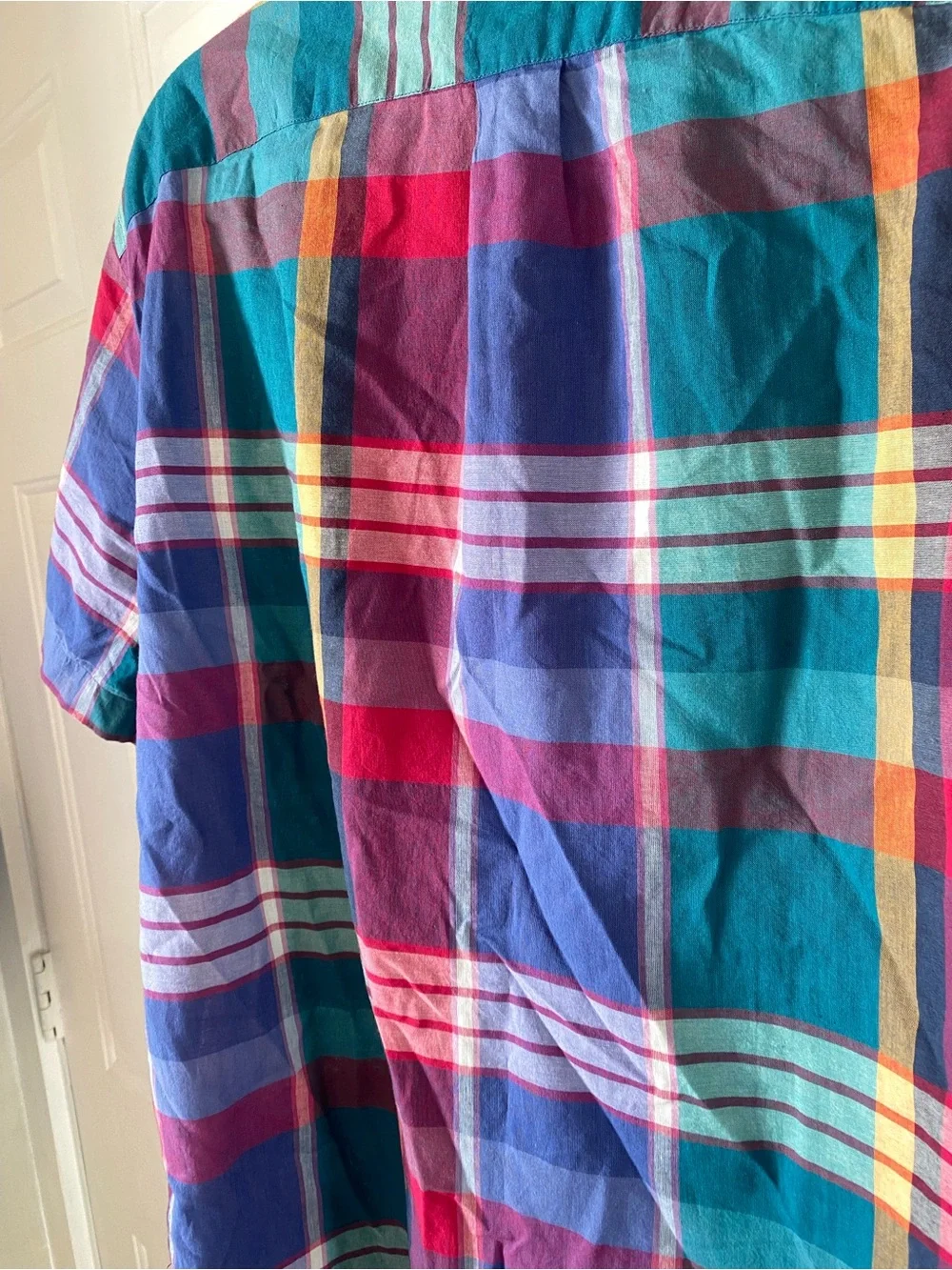 J Crew Madras 💯 Cotton Relaxed short-sleeve Indian shirt in plaid NWOT XL